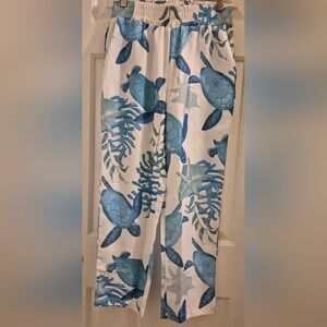 Blue Sea Turtle Print 3/4 Pants